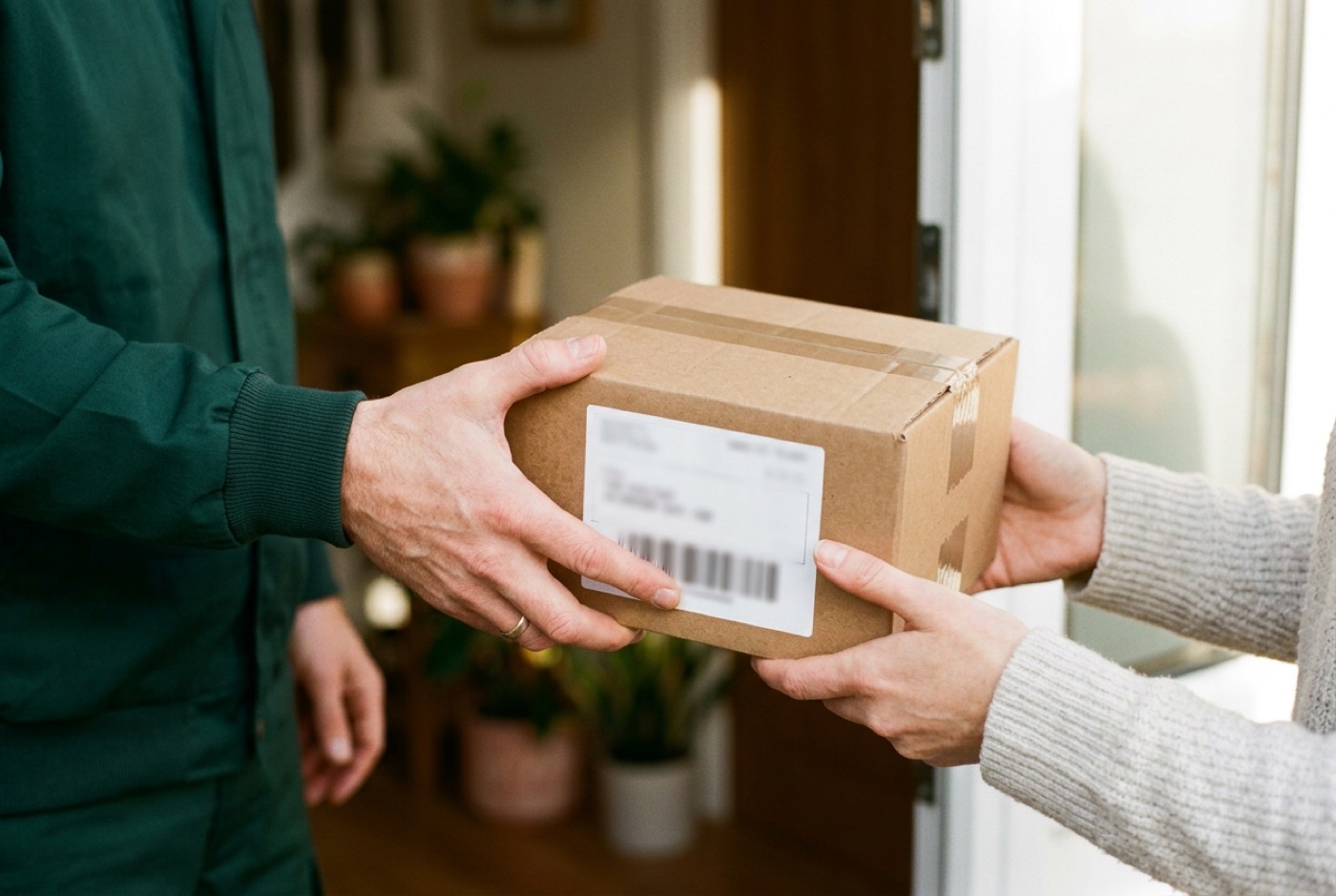 A parcel handed over at the recipient's front door